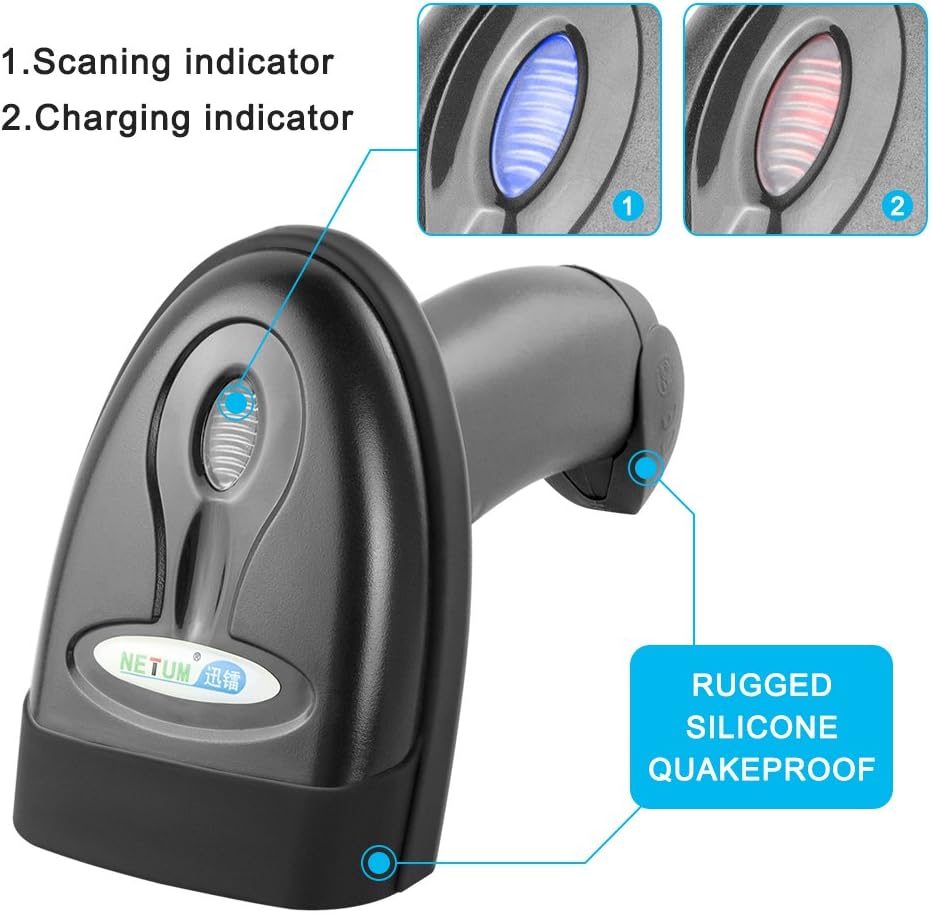 NETUM Wireless Barcode Scanner 2 in 1 2.4G Wireless & USB Wired 1D Laser Barcode Reader Handheld Bar