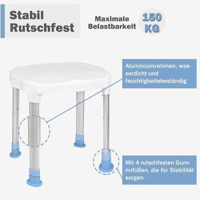 UISEBRT Duschstuhl Duschhocker Höhenverstellbar Badhocker mit Anti-Rutsch-Gummifüsse, Duschhilfe Dus