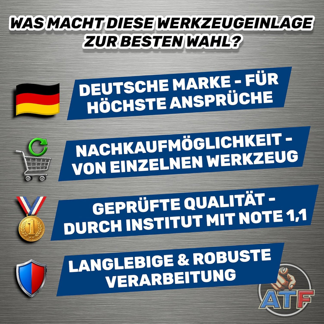 ATF Premium Werkzeugeinlage, 273-teilig bestückt, Steckschlüssel-/Schraubendreher-/Zangen Set, CV mi