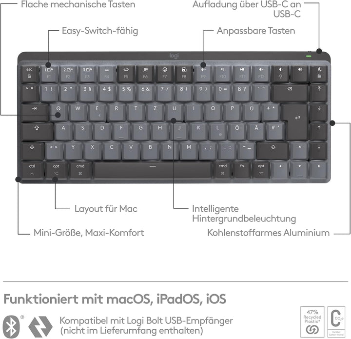 Logitech MX Mechanical Mini kabellose TKL-Tastatur mit Beleuchtung, Tactile Quiet, und MX Master 3S