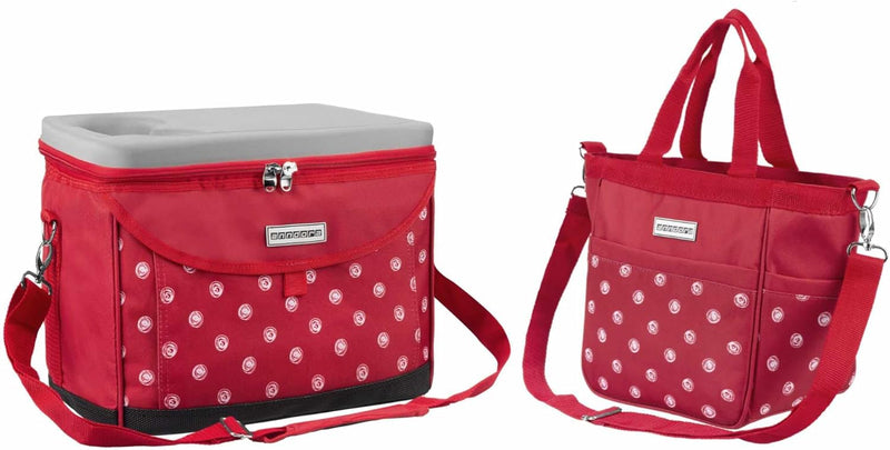 anndora Kühltasche 22 L Picknick Kühlbox 35 x 24 x 27 cm - Farbauswahl Rot Weiss Gepunktet Promo, Ro