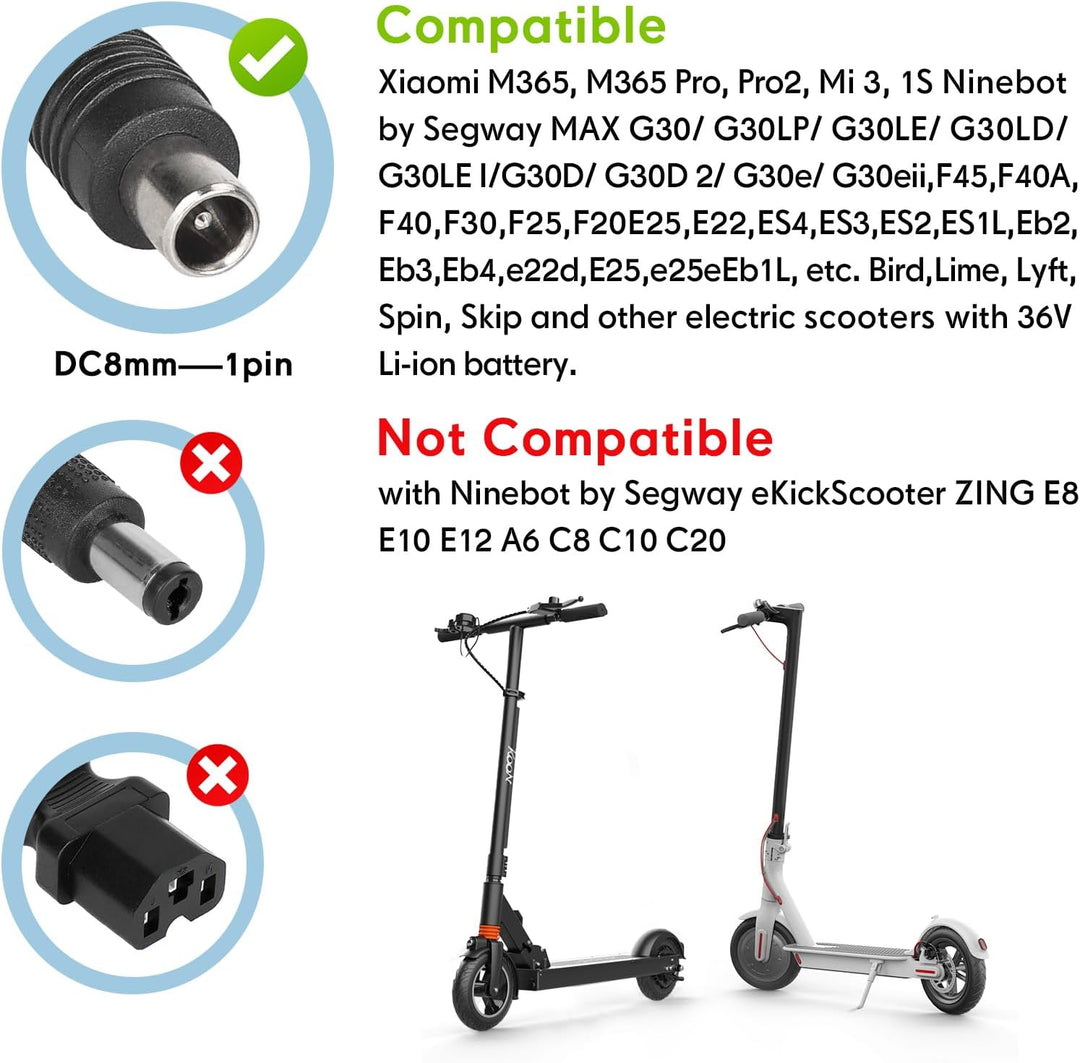 42V 2A E Scooter Ladegeräte für Xiaomi M365/Pro/Pro 2/Mi 3/1s，Hoverboard Ladekabel，36V Elektroroller