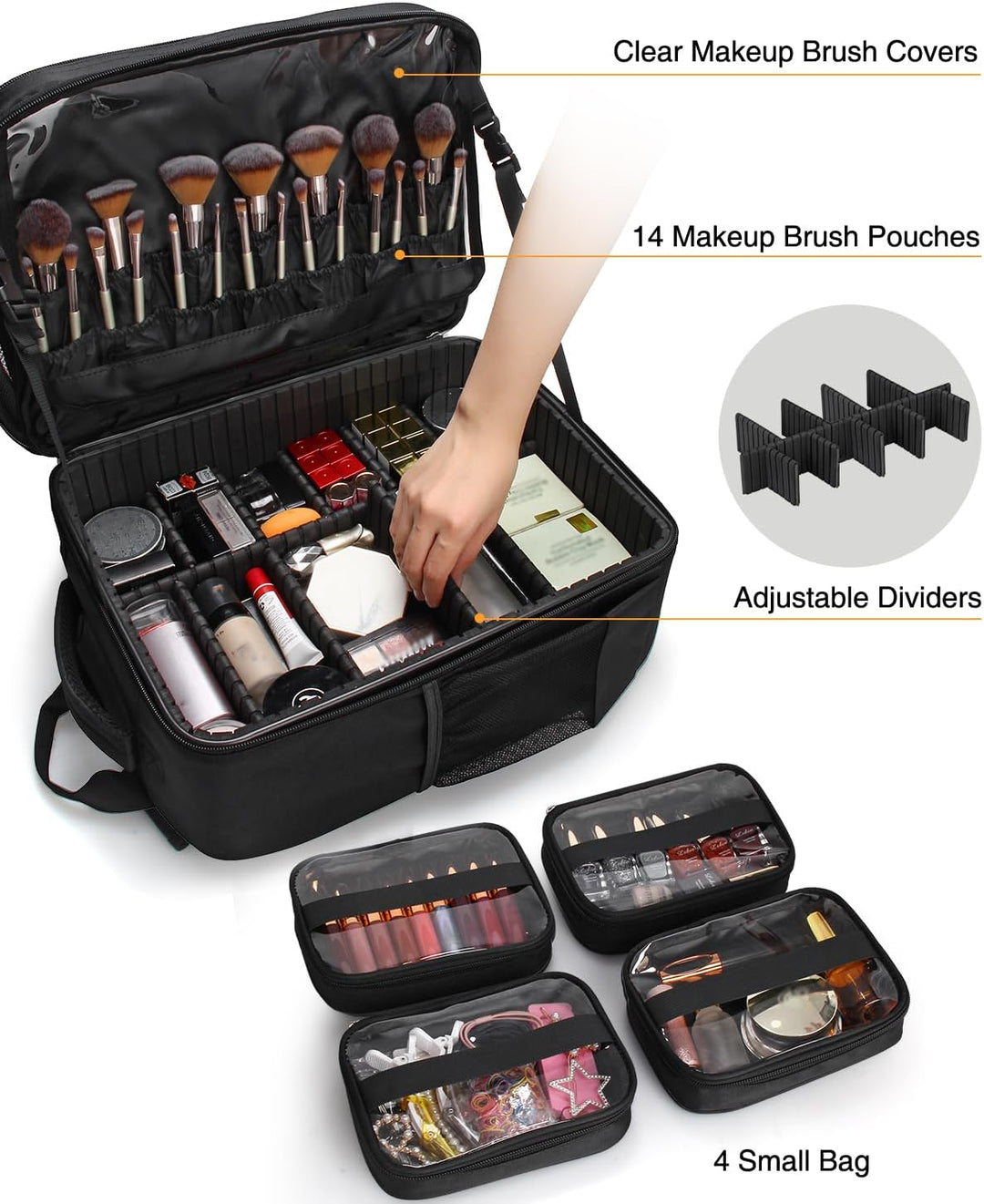 Kosmetikkoffer Rucksack Extra Grosser Beautycase Professionelle Reise Make-up Tasche für Frauen Schm