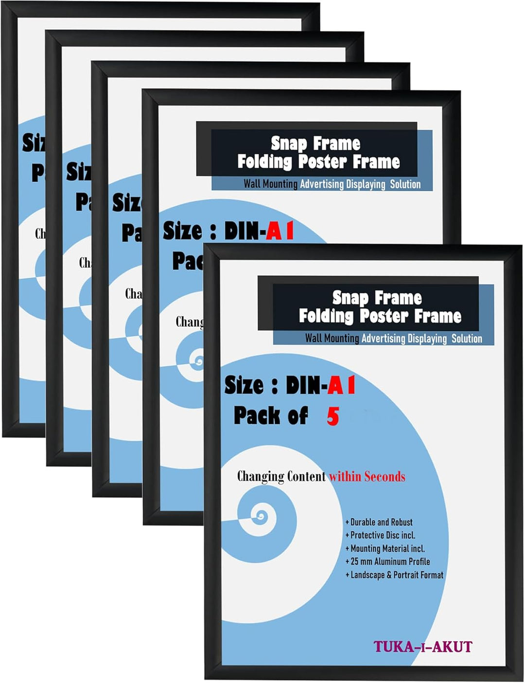 TUKA-i-AKUT 5er A1 Klapprahmen aus Aluminium 25 mm Profil, Plakatrahmen Wechselrahmen Poster Rahmen