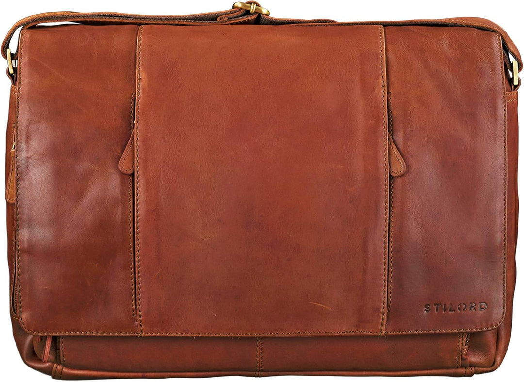 STILORD 'Erik' Vintage Schultertasche Leder braun 15,6 Zoll Notebooktasche Umhängetasche Herren und