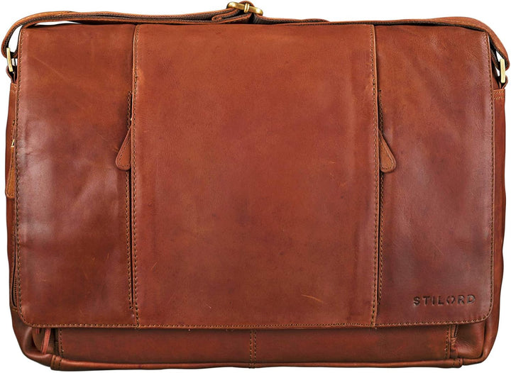 STILORD 'Erik' Vintage Schultertasche Leder braun 15,6 Zoll Notebooktasche Umhängetasche Herren und
