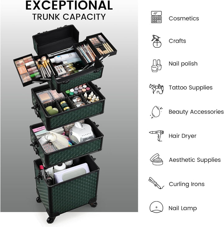Kosmetikkoffer Trolley 4-in-1 Kosmetikkoffer Gross Kosmetik Trolley Make up Koffer Schminkkoffer mit