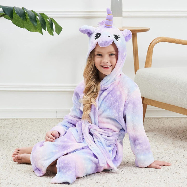 Ceruwum Einhorn Bademantel für Mädchen Weich Fleece Morgenmäntel mit Kapuze 3-4 Jahre Leuchtendes Li