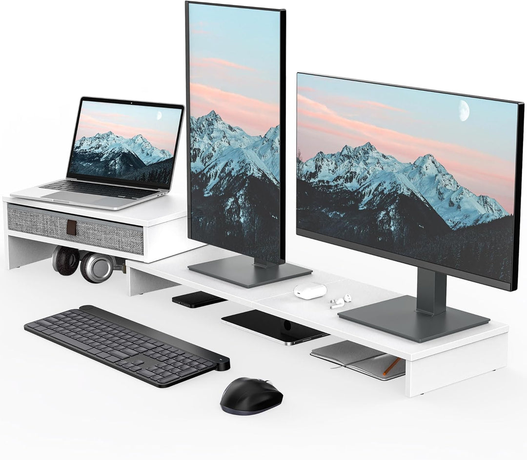 Fenge Dual Monitorständer mit Schublade für PC Computer Laptop Printer, Monitorständer Riser, Länge