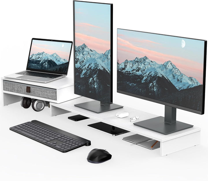 Fenge Dual Monitorständer mit Schublade für PC Computer Laptop Printer, Monitorständer Riser, Länge