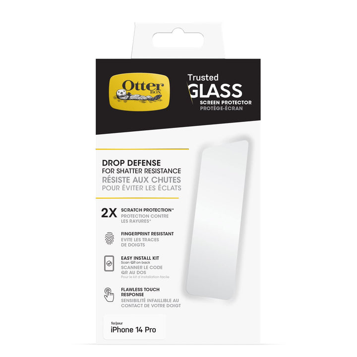 OtterBox Trusted Glass Displayschutz für iPhone 14 Pro, gehärtetes Glas, x2 Schutz vor Brüchen, Krat