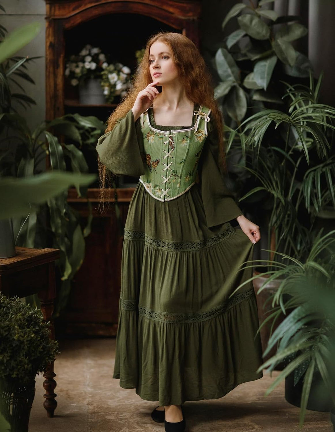 Scarlet Darkness Korsett-Oberteil für Damen, Renaissance, Schnürung, Blumenmuster, Überbrust-Bustier