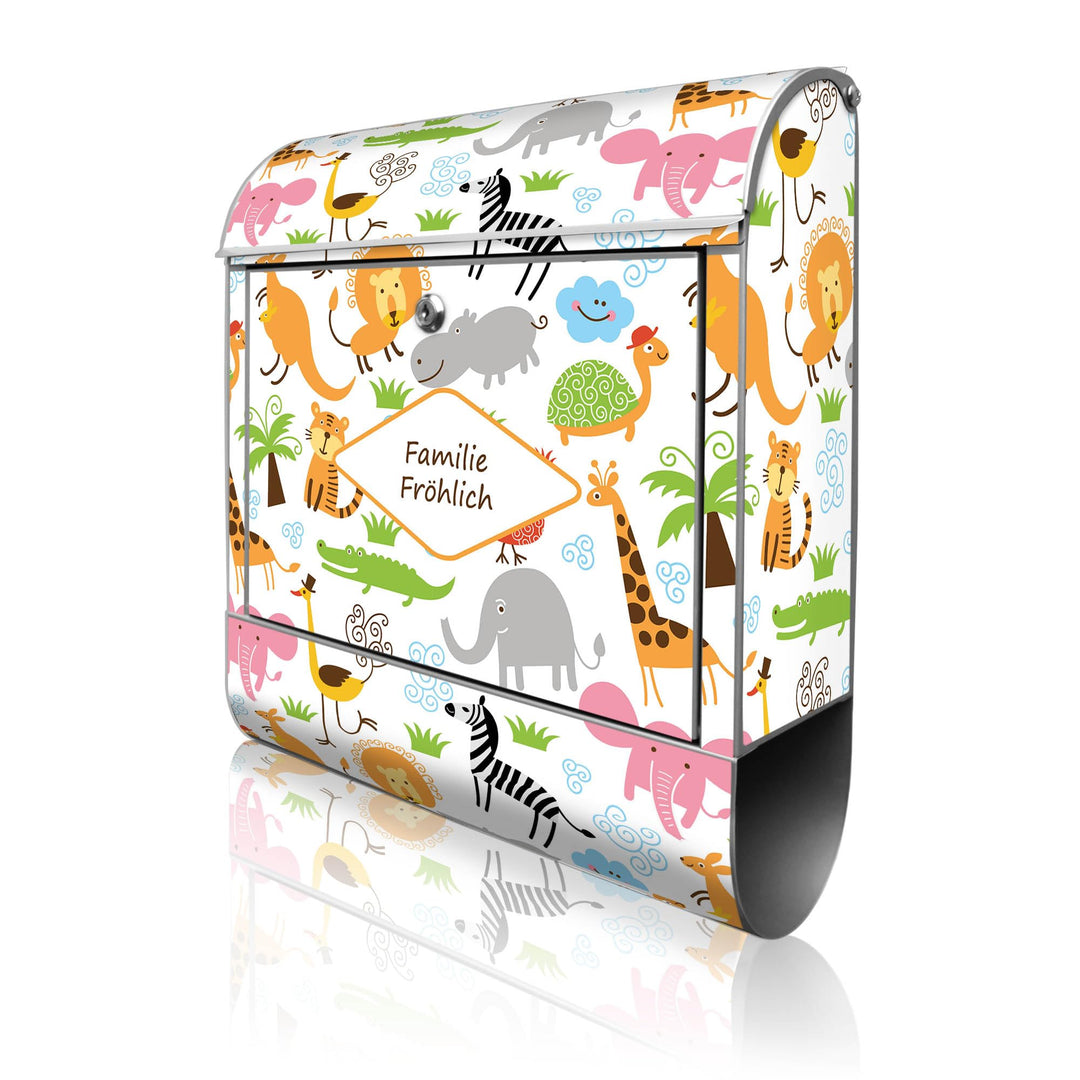 banjado Design Briefkasten personalisiert 38,5x46,5x13cm &amp; 2 Schlüssel - Briefkasten Stahl Silber Ze