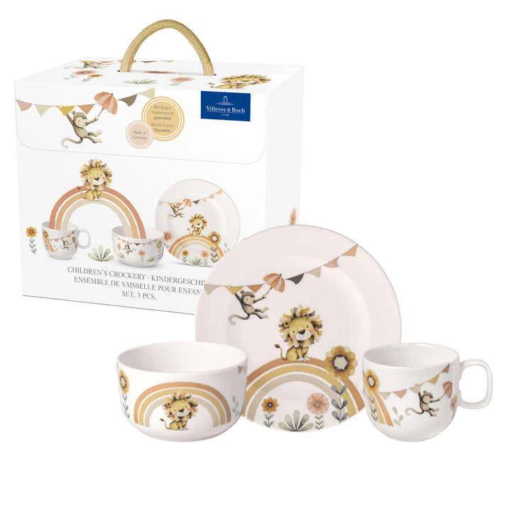 Villeroy & Boch – Boho Kids "Roar like a lion" Kindergeschirr-Set 3 teilig Beige, Spülmaschinenfest,