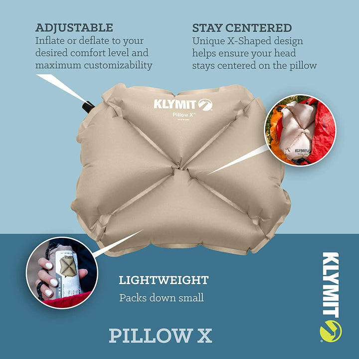 Klymit Pillow X Aufblasbares Camping- und Reisekissen Coyote-sand, Coyote-sand