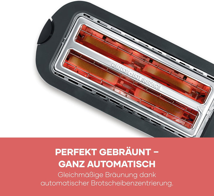 Severin Automatik-Langschlitztoaster, Toaster mit Brötchenaufsatz, hochwertiger Edelstahl Toaster mi