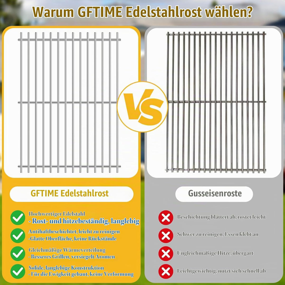 GFTIME 43,2 x 31,7cm Edelstahl Grillroste für Enders Boston 3 &amp; Monroe Pro 3, Charbroil, Barbecook S