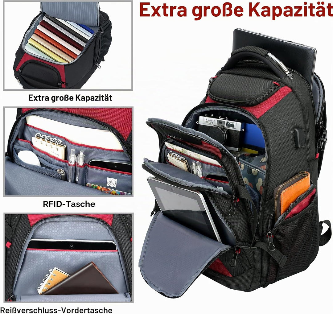 KROSER Laptop Rucksack Herren 17,3 Zoll Reise XL BusinessRucksack Schwerlast Wasserdicht mit Hartges