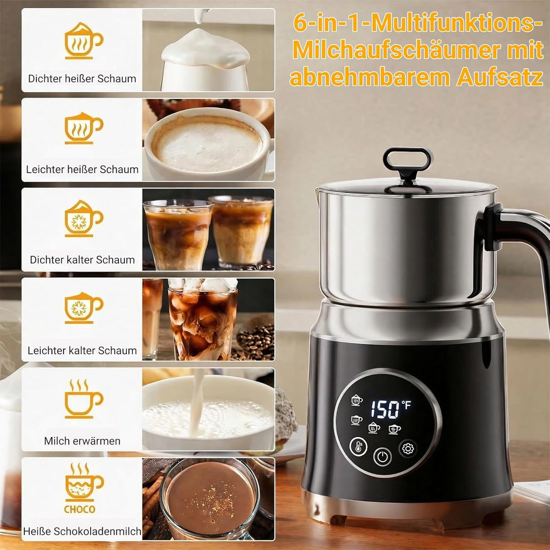 Milchaufschäumer Elektrisch 6-in-1-800ml Automatischer Milchschäumer für Heisse & Kalte Schäume, Spü