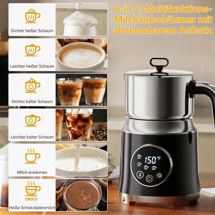 Milchaufschäumer Elektrisch 6-in-1-800ml Automatischer Milchschäumer für Heisse & Kalte Schäume, Spü