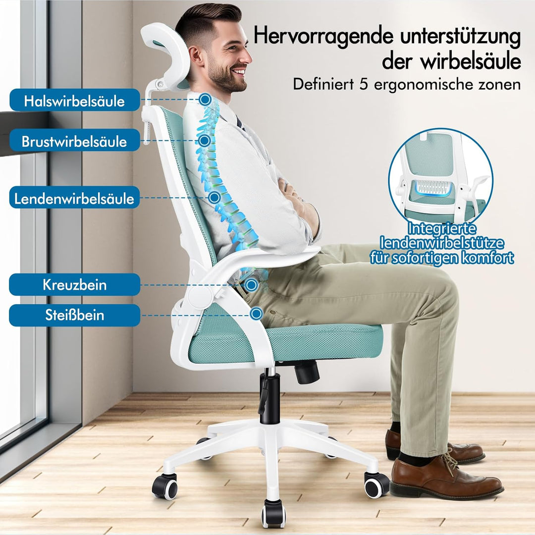 ALFORDSON Bürostuhl, Sessel mit Kopfstütze, Computer-Schreibtischstuhl mit Lordosenstütze, Drehstuhl