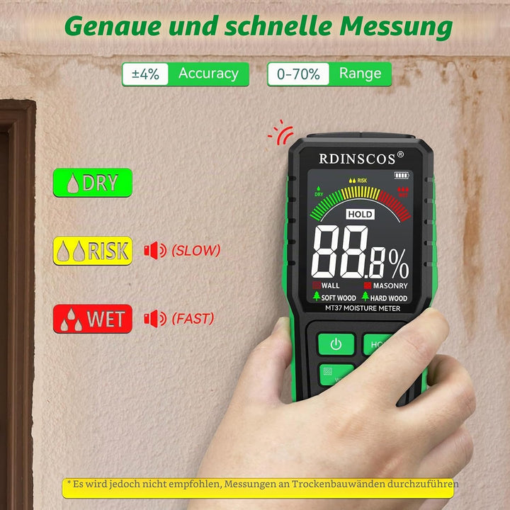 Feuchtigkeitsmessgerät Wiederaufladbarkeit Holzfeuchtemessgerät mit Farb-LCD Wandfeuchtemessgerät Ma