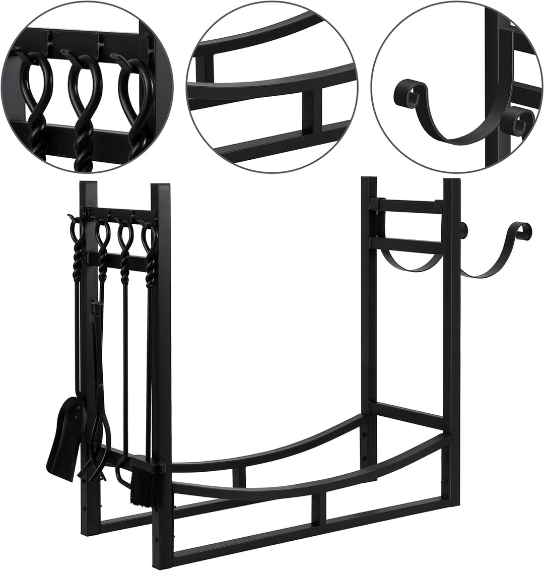 Amagabeli Kaminholzregal mit 4 Kaminwerkzeug 90cmx78cmx33cm Grosses breites Brennholzregal Kaminwerk