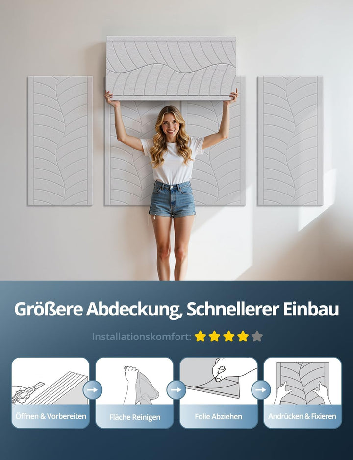 Gross Akustikplatten Selbstklebend 120x60x0,9cm – 4 Stück Akustik Weisse Schallabsorber Panels mit B