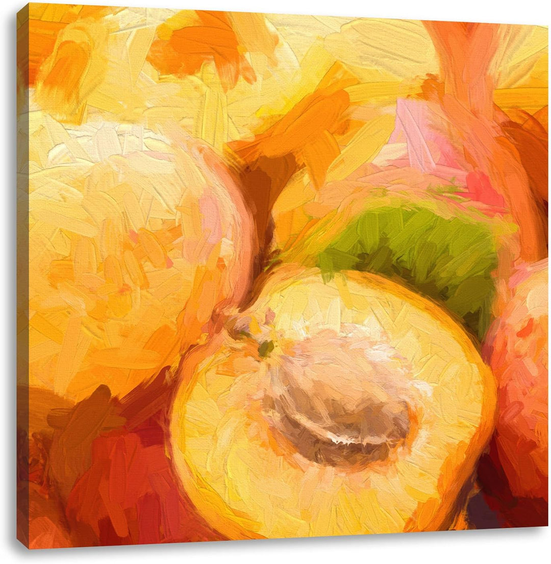 Pixxprint Frische Aprikosen Pinsel Effekt, Format: 70x70 auf Leinwand, 70x70