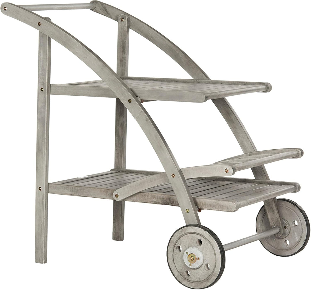 SAFAVIEH Outdoor Tea Trolley - 2 Tier, in Grey Wash and Beige Grau, Grau