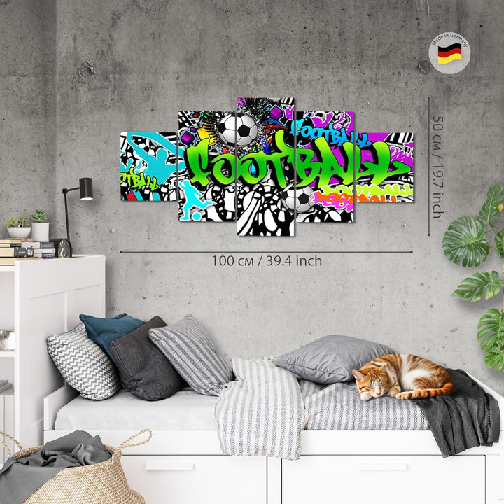 Runa Art Wandbilder Fussball Graffiti 5 Teilig Bild auf Vlies Leinwand Deko Loft Wohnzimmer Street A