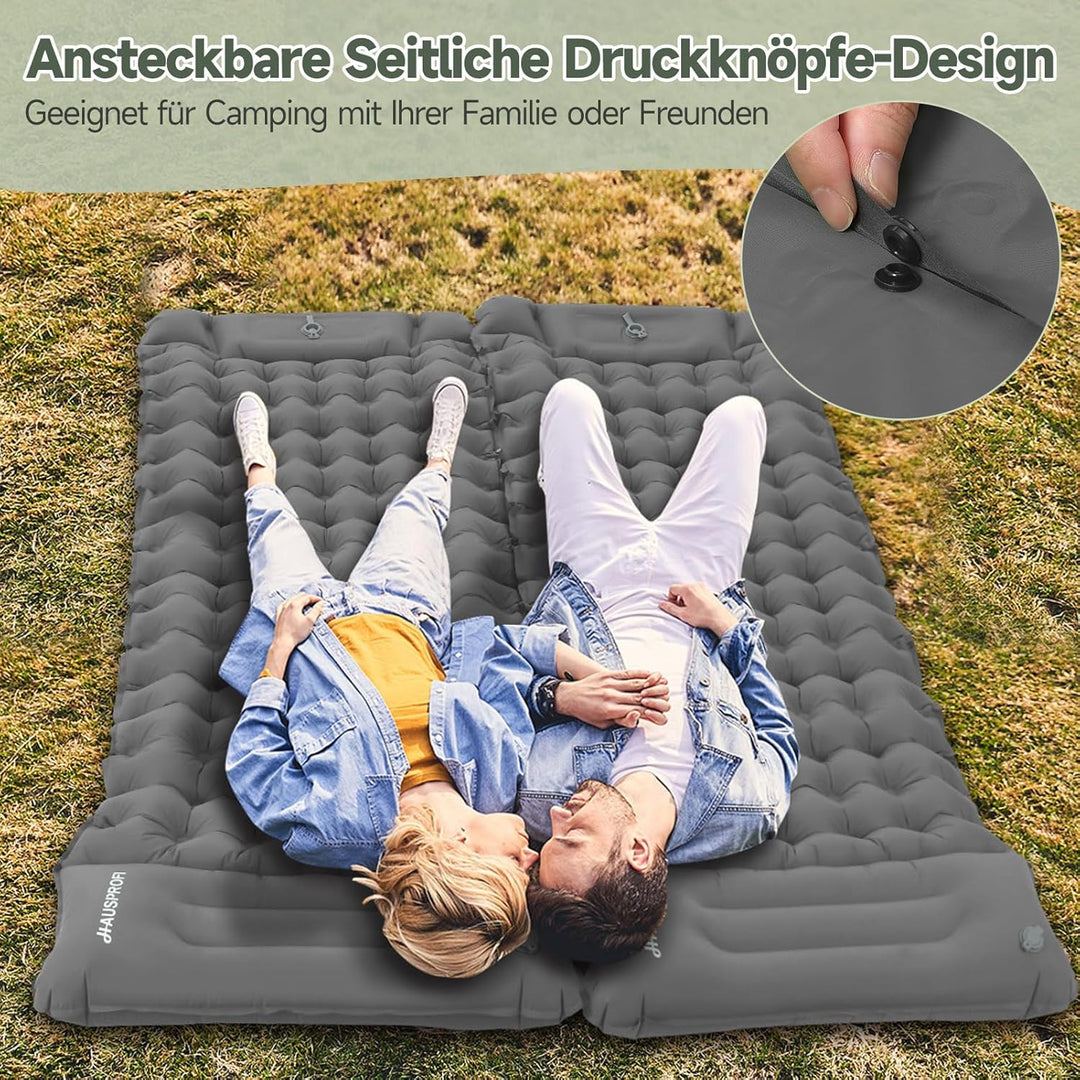 HAUSPROFI Isomatte Camping, Ultraleicht Camping Luftmatratze mit Fusspumpe & Kissen, Aufblasbare Mat
