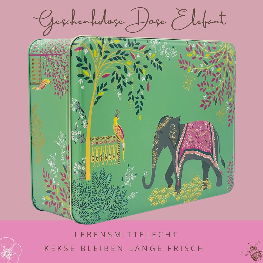 MediMuc Geschenkdose Design Sara Miller - Liebevoll gestaltete rechteckige Vorratsdose - Motiv Elefa