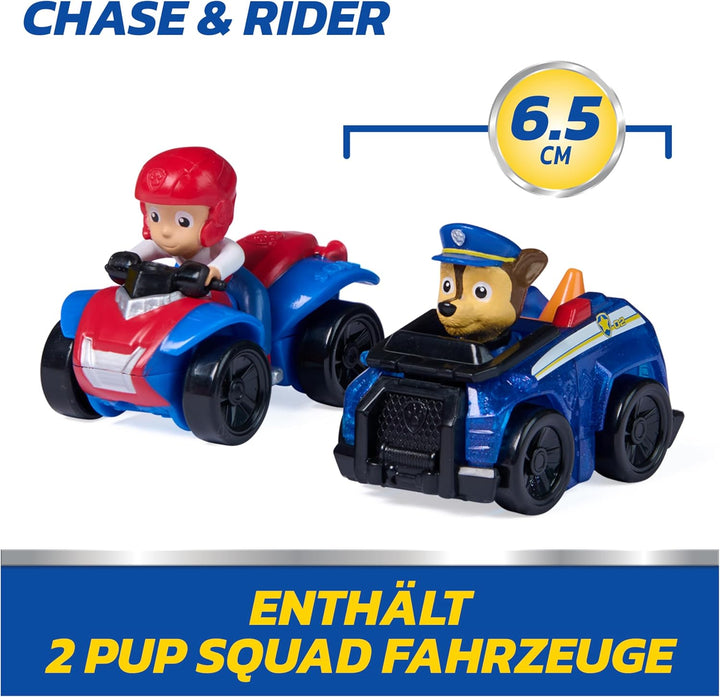 PAW PATROL – Pup Squad Launcher mit Chase & Ryder, 2 Mini Fahrzeuge (ca. 6,5cm) mit Launcher für ras