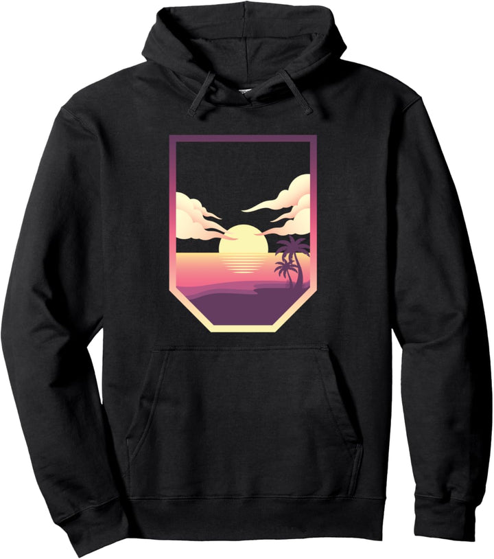 Vintage Sonnenuntergang Synthwave 80er Retro Vaporwave Pullover Hoodie