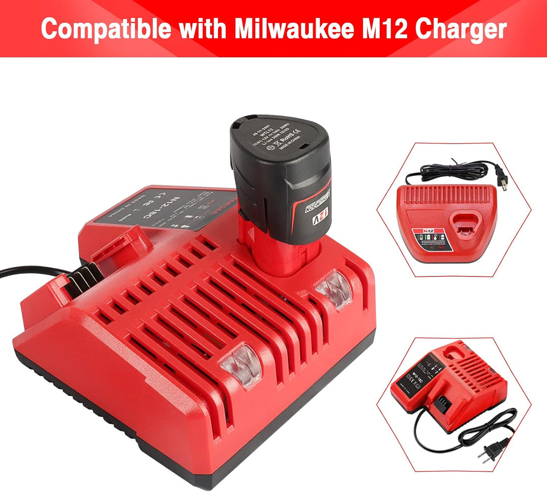 2X Waitley M12 12V 3Ah Ersatzakku für Milwaukee M12 Li-ion Akku 48-11-2411 48-11-2440 48-11-2402 Wer