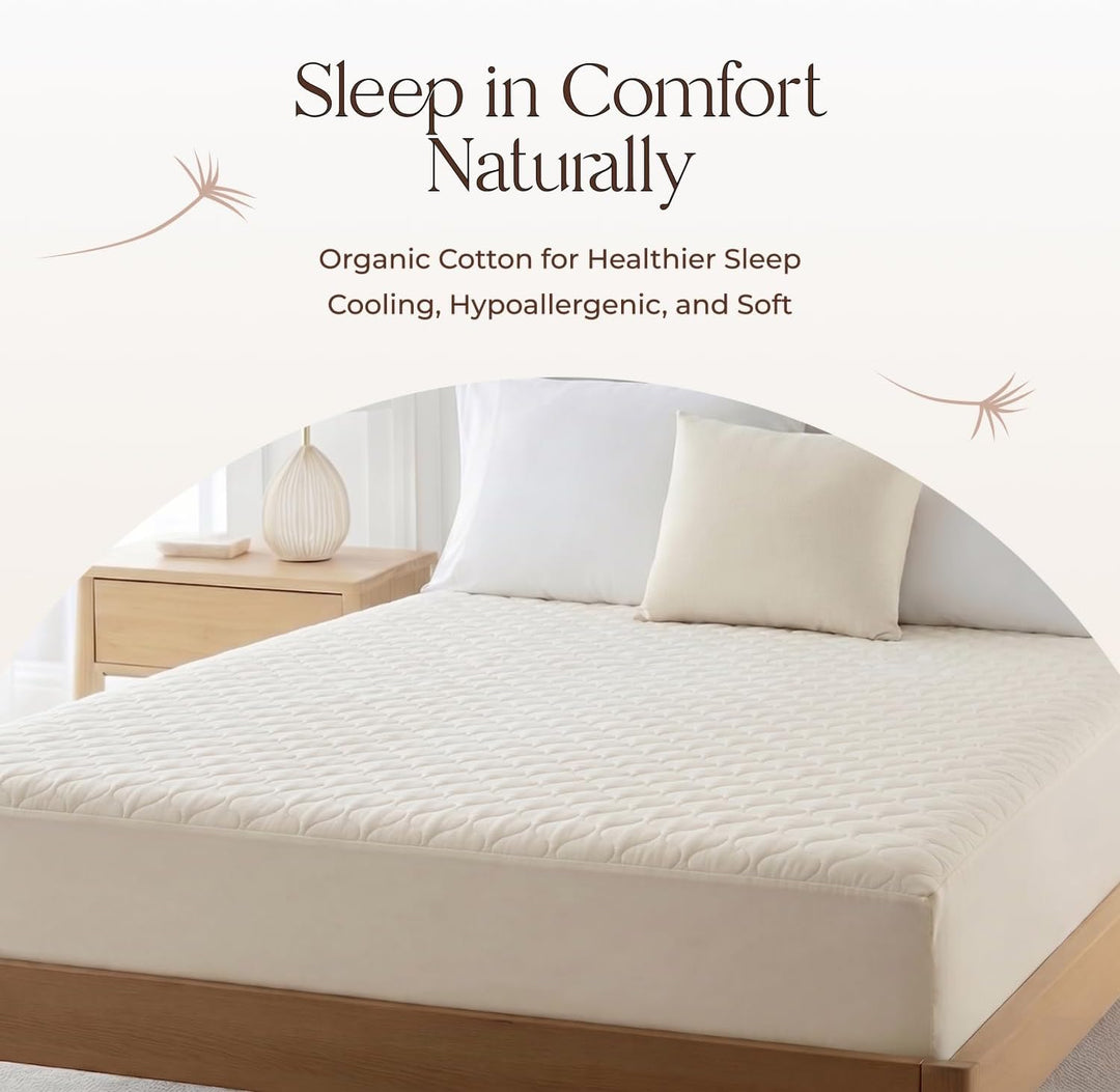Whisper Organics, 100% Organic Mattress Protector - Quilted Fitted Mattress Pad Cover, GOTS Certifie