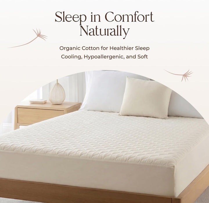 Whisper Organics, 100% Organic Mattress Protector - Quilted Fitted Mattress Pad Cover, GOTS Certifie