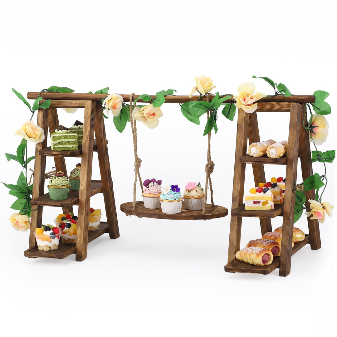 Holz Cupcake Ständer 3-stufig, 82cm Grosser Akazienholz Kuchenständer, Faltbarer Dessert Präsentiers