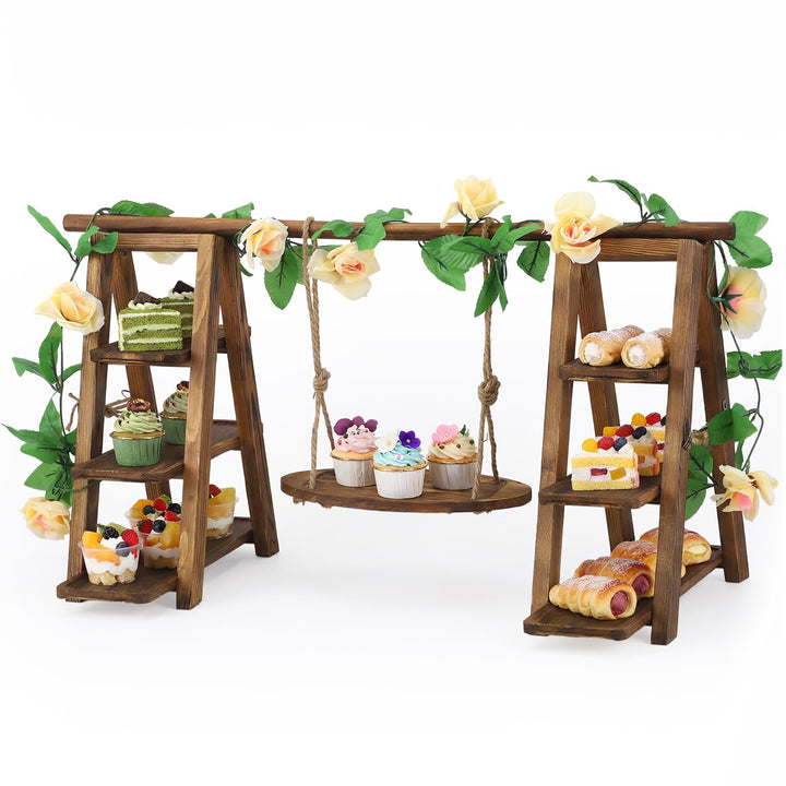 Holz Cupcake Ständer 3-stufig, 82cm Grosser Akazienholz Kuchenständer, Faltbarer Dessert Präsentiers
