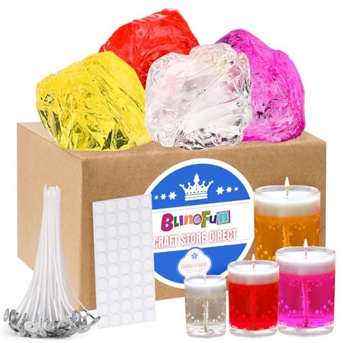 Blingfun Gelwachs für Kerzenherstellung mit 4 Gelee-Wachs, 50 Kerzendochten und 50 Aufklebern, Handa
