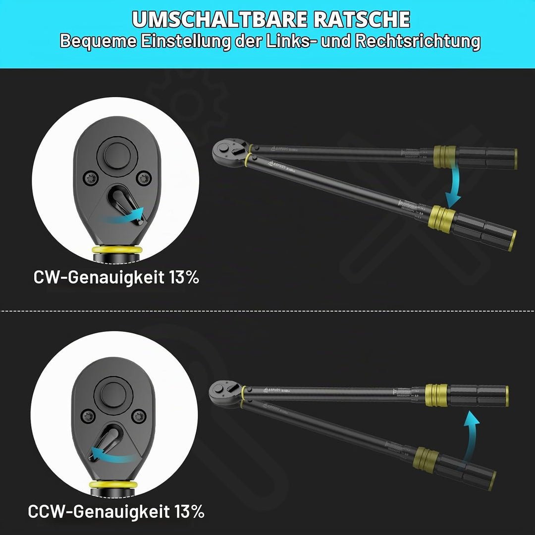 ANPUDS Drehmomentschlüssel 1/2 Zoll, 50-350 Nm Drehmomentschlüssel, ±3% Fehlergenauigkeit mit 72 Zäh