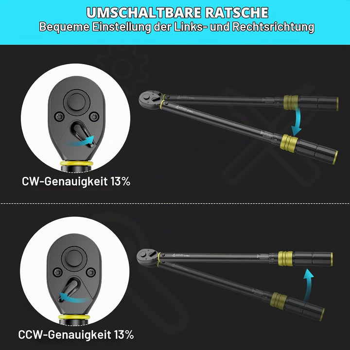 ANPUDS Drehmomentschlüssel 1/2 Zoll, 50-350 Nm Drehmomentschlüssel, ±3% Fehlergenauigkeit mit 72 Zäh