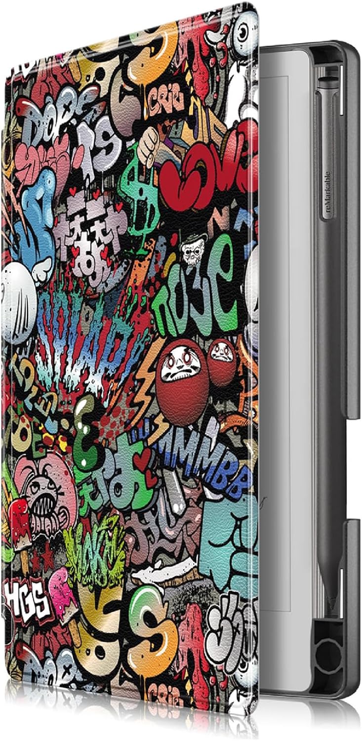 GIOPUEY Hülle Kompatibel mit Remarkable Paper Pro Move 7.3, Flip Case 360° Schutz - Graffiti reMarka