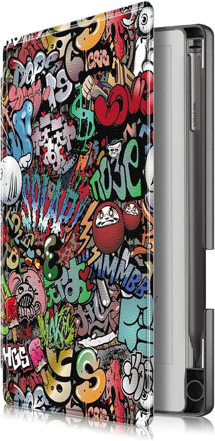 GIOPUEY Hülle Kompatibel mit Remarkable Paper Pro Move 7.3, Flip Case 360° Schutz - Graffiti reMarka