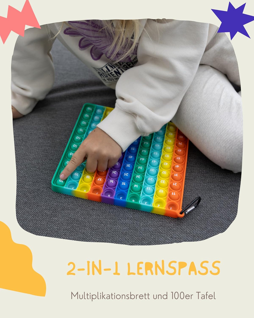 Valino PopIt 2 in 1 Multiplikationsbrett und Hundertertafel | 1x1 Lernen Spiel für Montessori | XXL