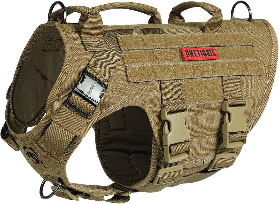 OneTigris Hundegeschirr, X Destroyer Taktisches Geschirr Hund 3 Griffe Heavy Duty Hundeweste mit Met