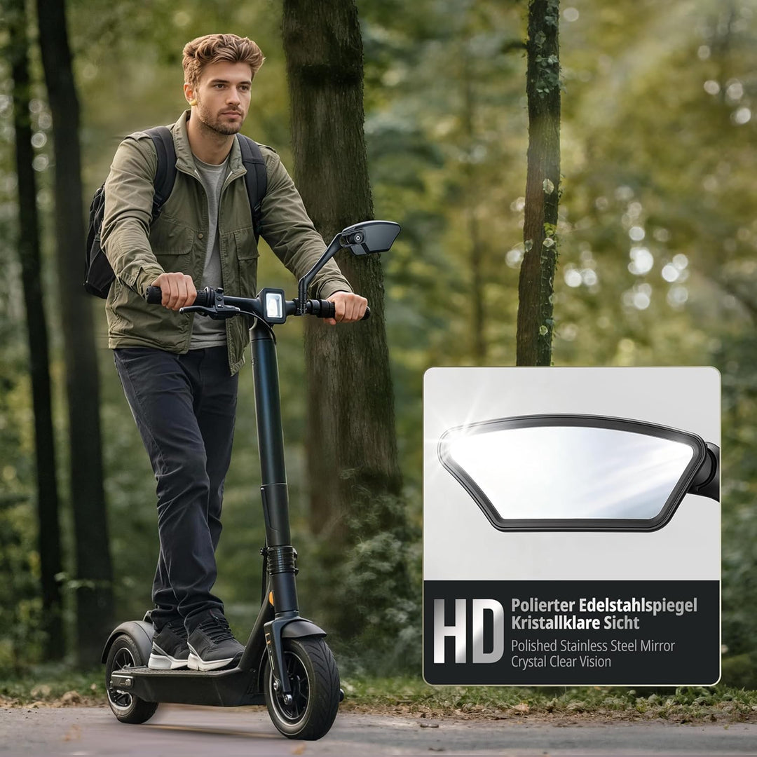 E-Scooter Rückspiegel, 360° drehbar & klappbar, vibrationsstabil, passend NUR für ausgewählte Modell