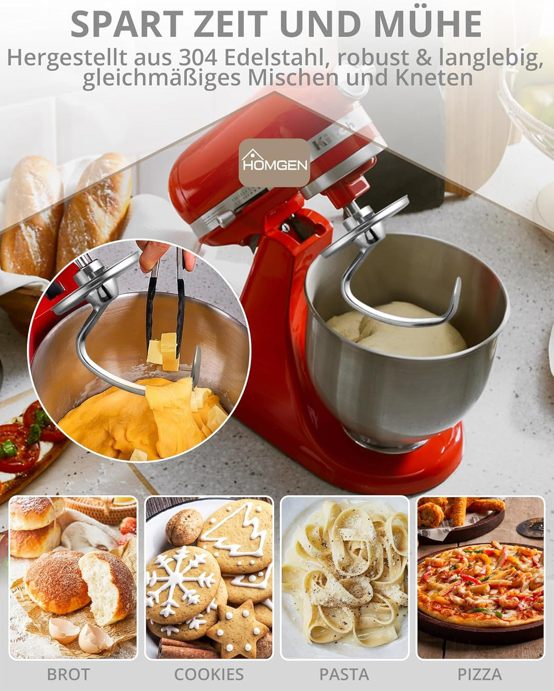 HOMGEN 3 stück Mixeraufsätze für KitchenAid Standmixer 4.5-5 QT – Edelstahl Kitchenaid Mixer-Zubehör