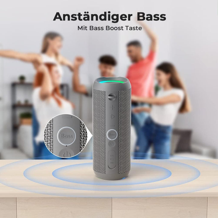 RIENOK Bluetooth Lautsprecher mit Licht Bluetooth 5.3 Musikbox Bass Kabellos Box mit IPX7 wasserdich